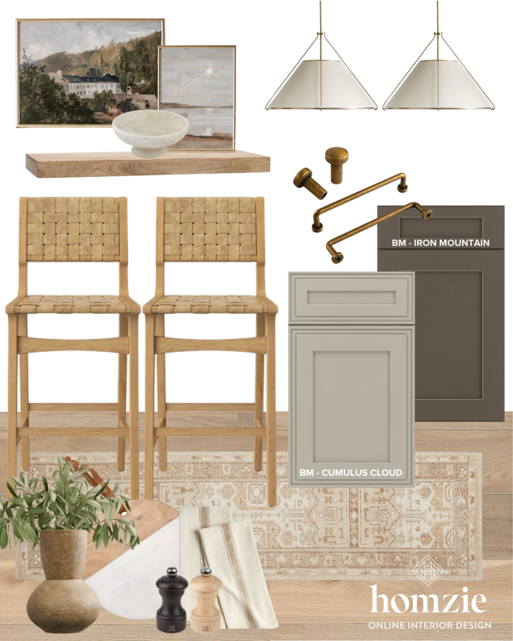 Neutral kitchen inspo, kitchen inspiration, kitchen design, moody kitchen, woven barstools, woven counter stool, kitchen decor, kitchen wall art, floating shelf, floating wood shelf, kitchen pendant, kitchen hardware, gold hardware, kitchen rug, kitchen runner, kitchen paint color, kitchen cabinet color, kitchen island decor, vase, salt and pepper shaker, white bowl, kitchen mood board

#kitchen #kitchendecor #moodboard #homedecor #barstool

#LTKstyletip #LTKFind #LTKhome