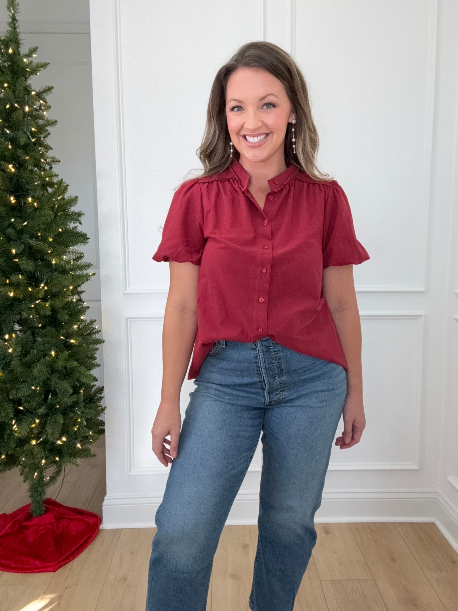 Looking for the perfect holiday shirt? These short lantern sleeve Amazon tops are so cute and versatile. Pair them with your favorite jeans and you're ready to go! Available in various colors and sizes. I am 5’5” size 8/10 wearing M in color Wine Red. #amazonfashion #womensStyle #holidayshirt #buttondownshirt #christmasoutfit #fallshirt #worktop #womensblouse

#LTKSeasonal #LTKFindsUnder50 #LTKHoliday