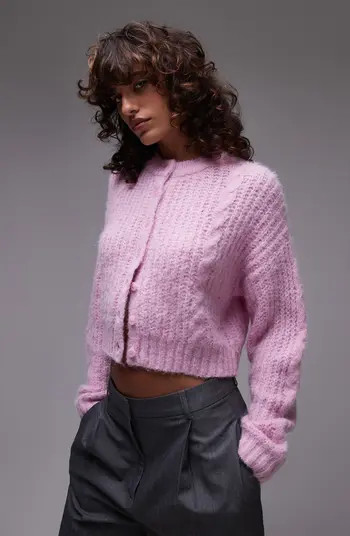 Topshop Cable Stitch Crop Cardigan | Nordstrom | Nordstrom