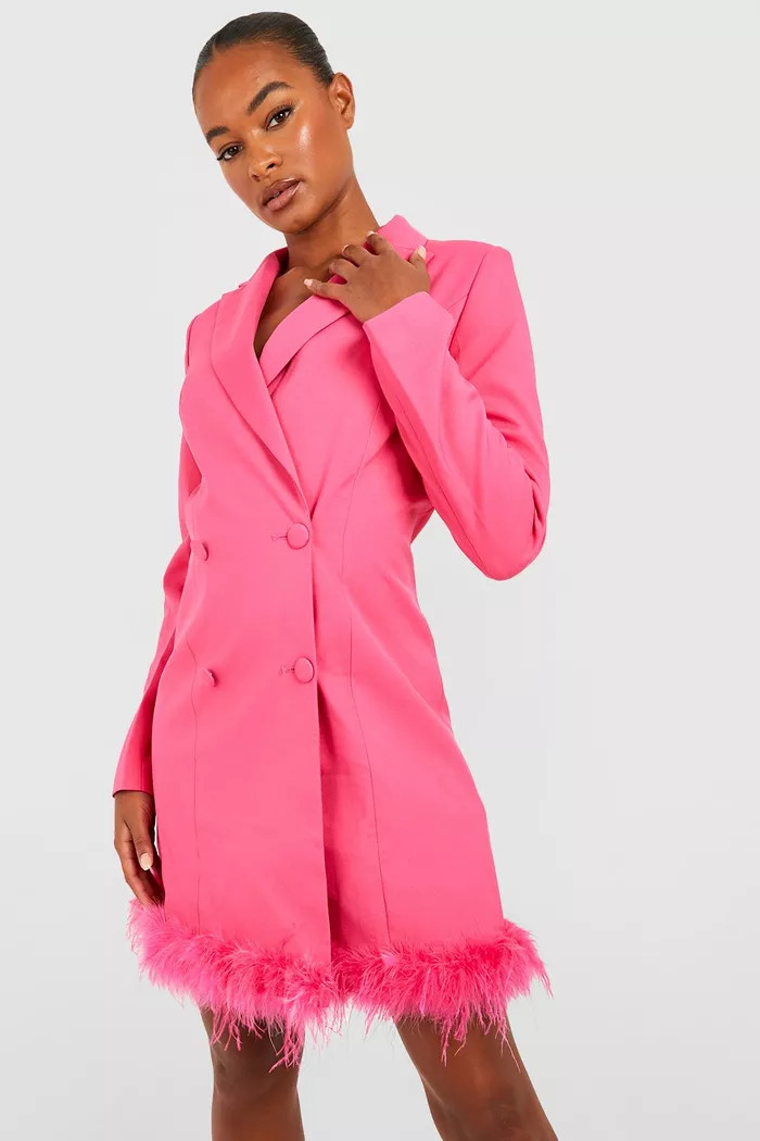Tall Fluffy Feather Trim Blazer Dress | boohoo (US & Canada)