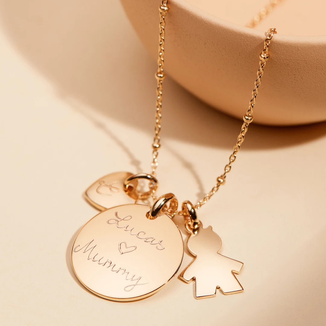 Personalized Charm Necklace - Merci Maman hand-engraved necklace worn by Duchess of Cambridge, gi... | Etsy (US)