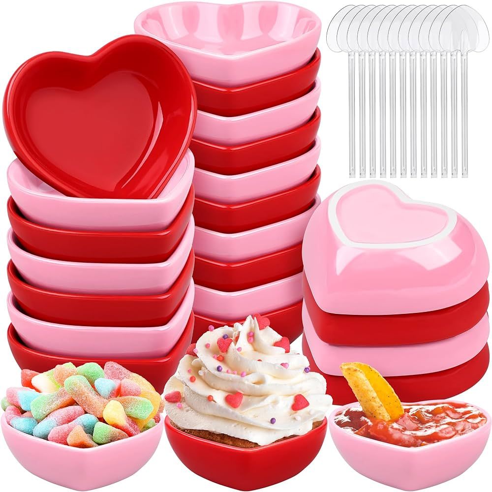 Aodaer 24 Pieces Valentine's Day Heart Shaped Ceramic Bowls Red and Pink Love Ceramic Dishes Bowl... | Amazon (US)