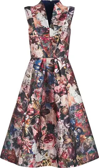 Kay Unger Sarabeth Floral Print Fit & Flair Midi Dress | Nordstrom | Nordstrom