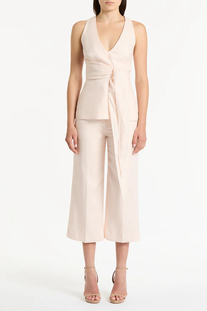 ROSA LINEN V-NECK WRAP TOP | Carla Zampatti