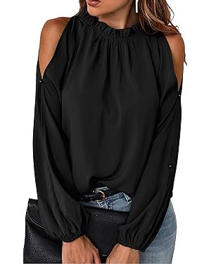 CCTOO Womens Tops Dressy Casual Cold Shoulder Ruffle Collar Blouses Fall Fashion Shirts for Work | Amazon (US)