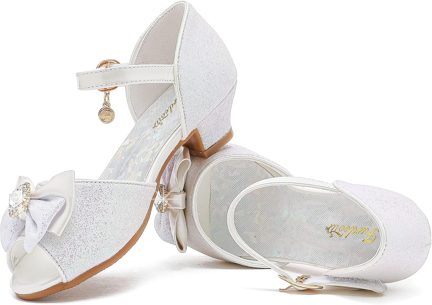 Furdeour Girls Sandals Glittler Bow Dress Shoes Princess Crystal High Heels Party Wedding Flower Gir | Amazon (US)