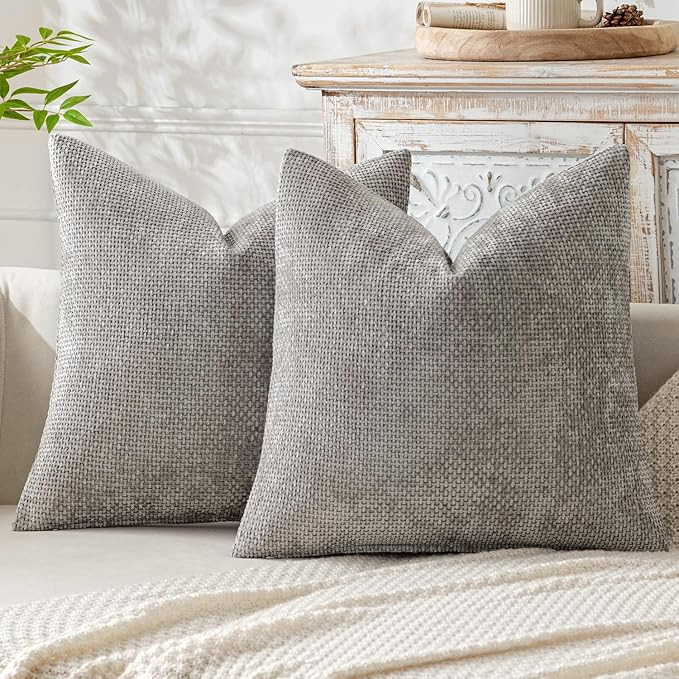 MIULEE Pack of 2 Light Gray Decorative Pillow Covers 18x18 Inch Soft Chenille Couch Throw Pillows... | Amazon (US)
