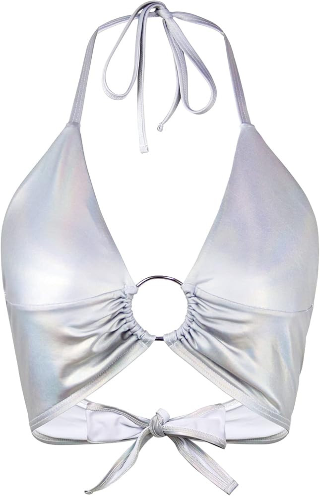 Modegal Women's Halter Ring Front Deep V Neck Backless Clubwear Halloween Keyhole Camisole Crop Top | Amazon (US)