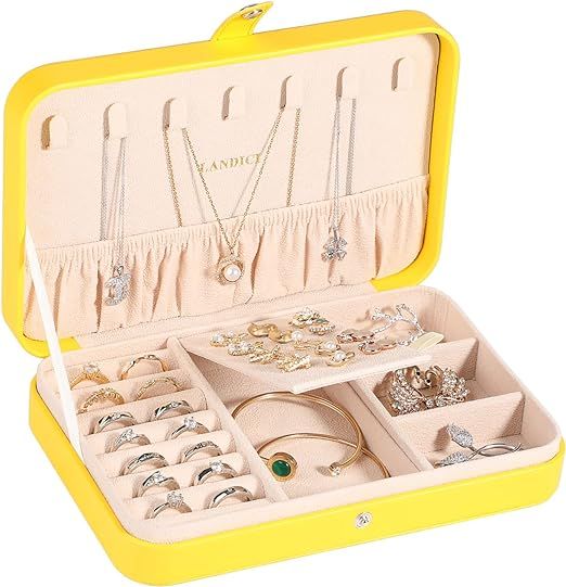 LANDICI Small Jewelry Box for Women Girls, PU Leather Travel Jewelry Organizer Case, Portable Jew... | Amazon (US)