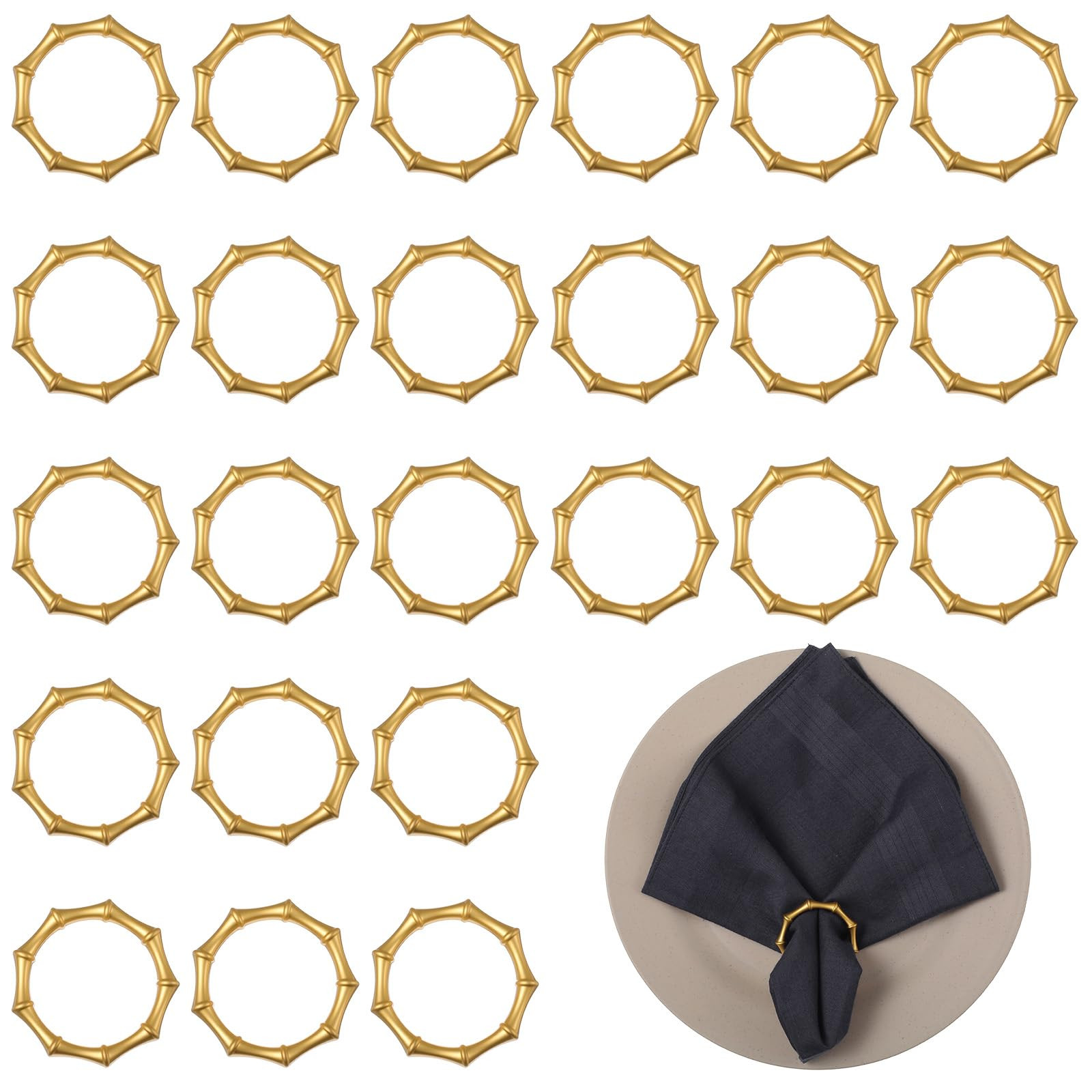 Napkin Rings Set of 24 Bamboo Knuckles Style Gold Napkin Holder Ring for Table Decoration, Weddin... | Amazon (US)