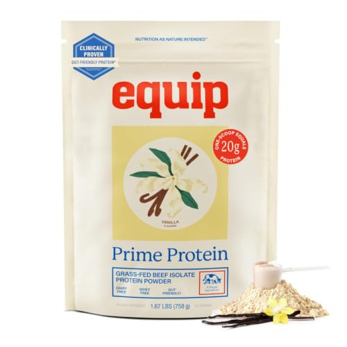 Equip Foods Prime Protein Powder | Clean, Grass Fed Beef Protein Powder | Carnivore Protein Isolate, Keto Friendly | Gluten & Dairy Free | Helps Build & Repair Tissue | 30 Servings, Vanilla (No Sugar) | Amazon (US)