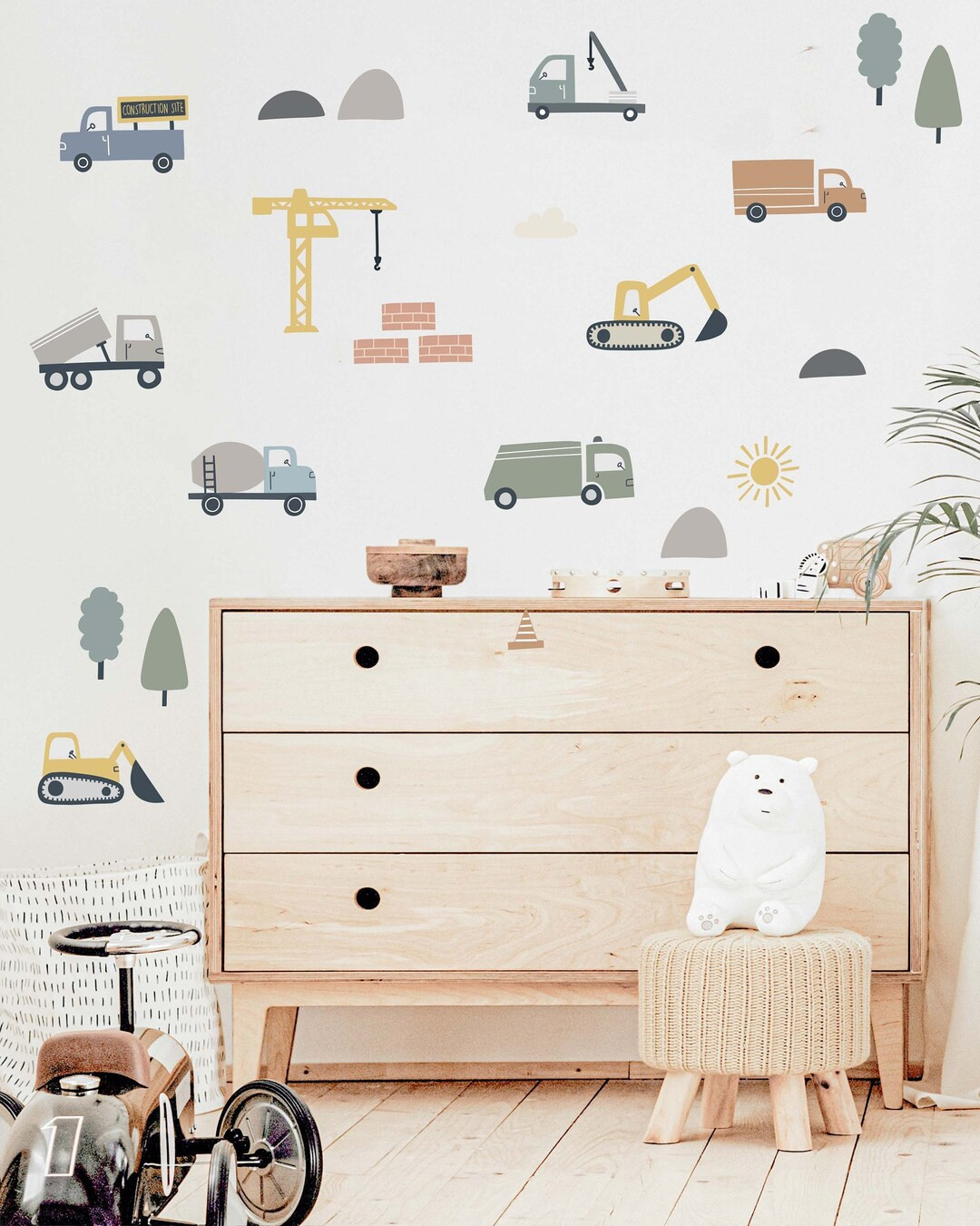 Pastel Vehicle Wall Decals, Construction Wall Decals, Car Wall Decals, Transportation Decals, Vil... | Etsy (US)