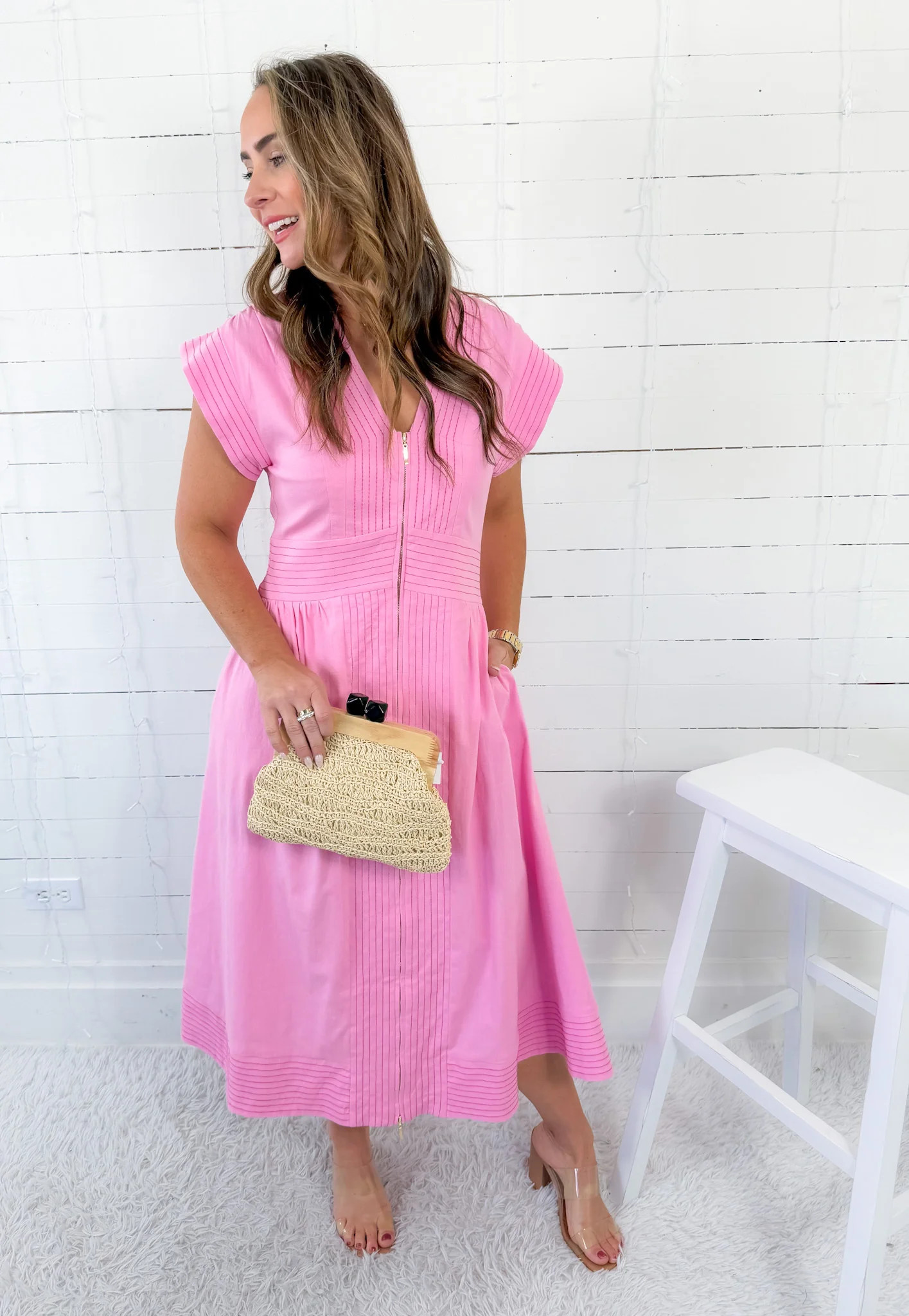 Felicity Pink Zip Up Dress THML | Clover and Bee | Clover + Bee