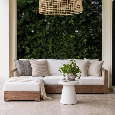 Geist Modern Coastal Outdoor Acacia Wood Modular Sectional Sofa with Chaise and Cushions for Backyard, Balcony, Poolside | Wayfair North America
