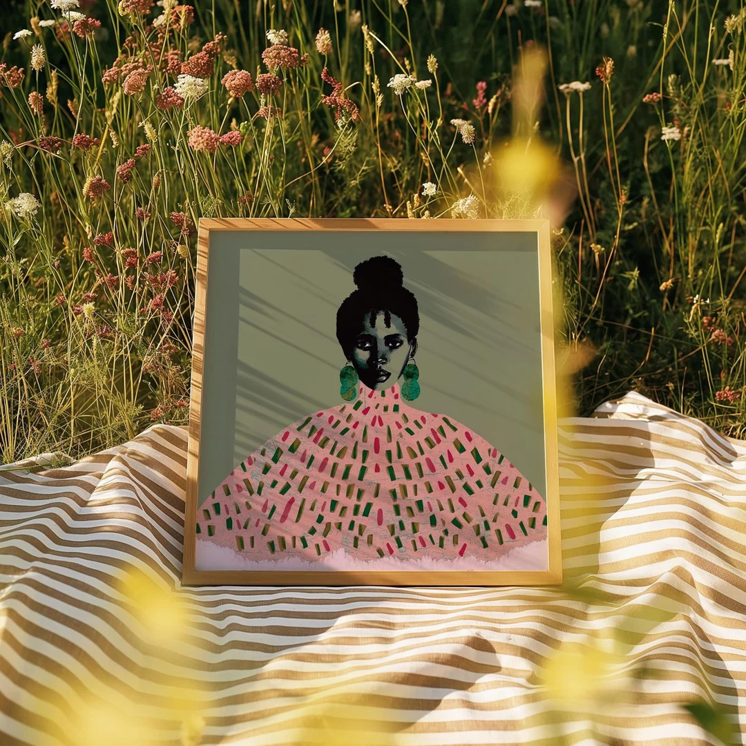 Black Woman Portrait Art Print | Pink and Green Fashion Wall Art | Modern Afrocentric Decor | Hah... | Etsy (US)