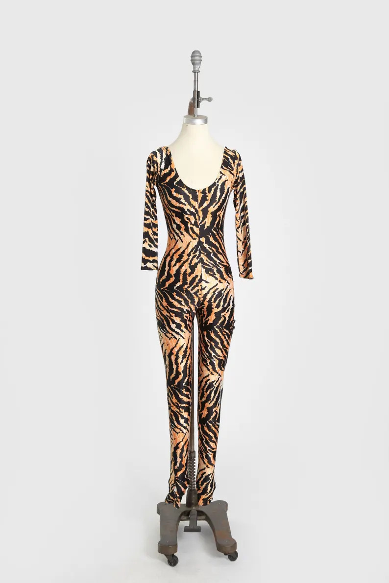 Vintage 80s Wayne Lawrence Tiger striped stretch bodysuit Jumpsuit | Etsy (Global)