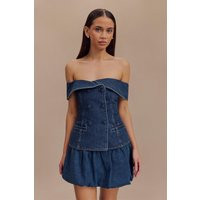 Krista Denim Off Shoulder Top - Dark Blue | MESHKI US
