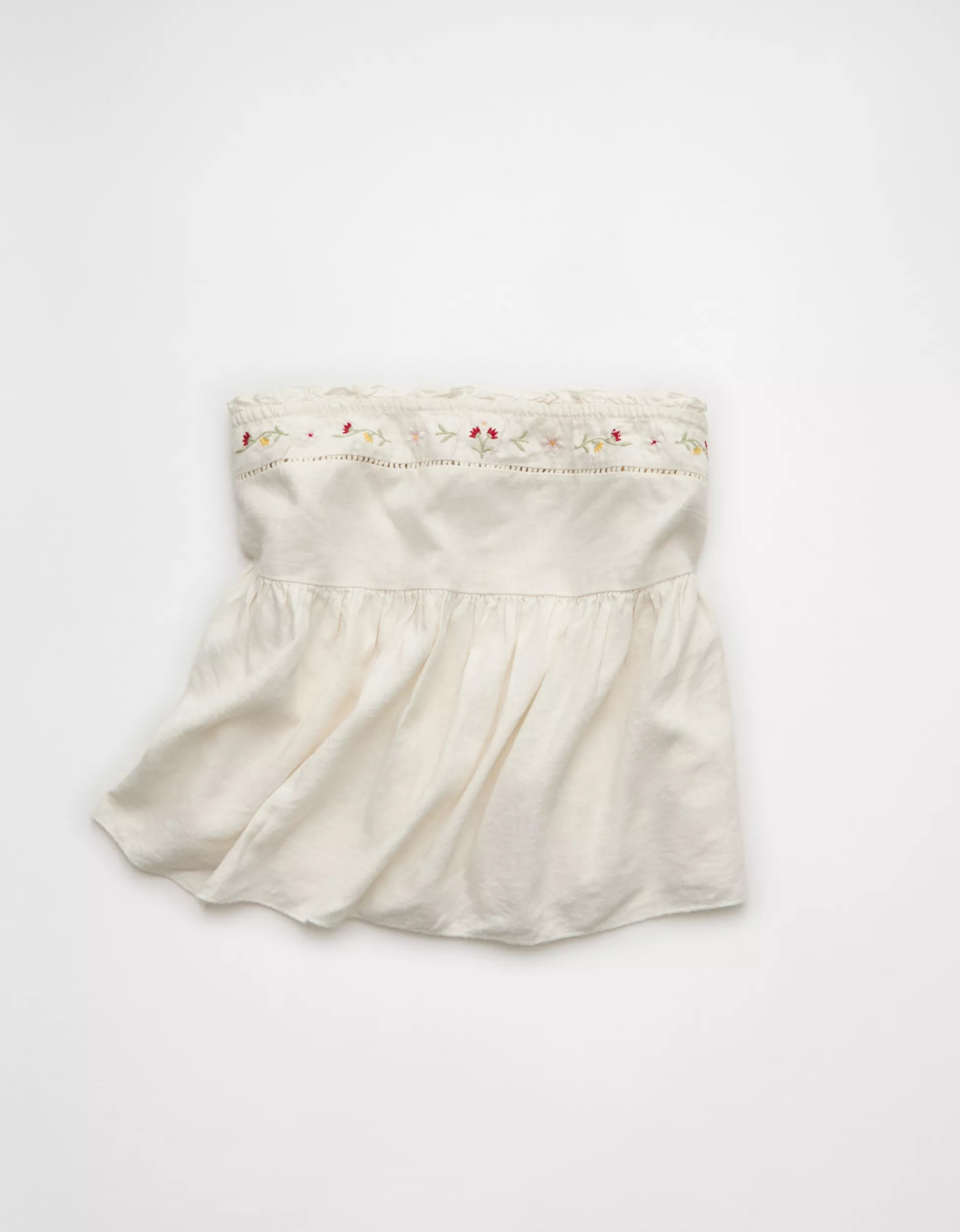 AE Embroidered Strapless Babydoll Linen-Blend Tube Top | American Eagle Outfitters (US & CA)