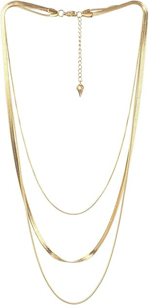Herringbone Chain Layered Necklace,18K Gold/Silver Plated Snake Chain Long Choker Necklace Dainty... | Amazon (US)