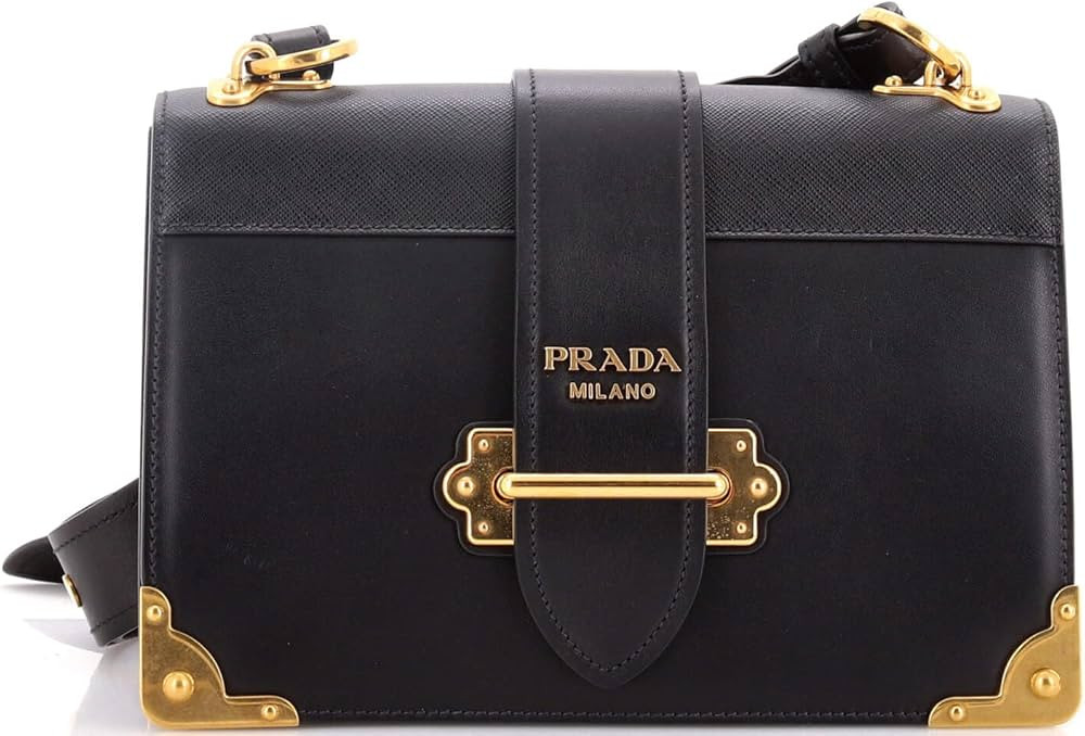 Amazon.com: Prada, Pre-Loved Cahier Crossbody Bag Leather and Saffiano Leather Large, Black : Ama... | Amazon (US)
