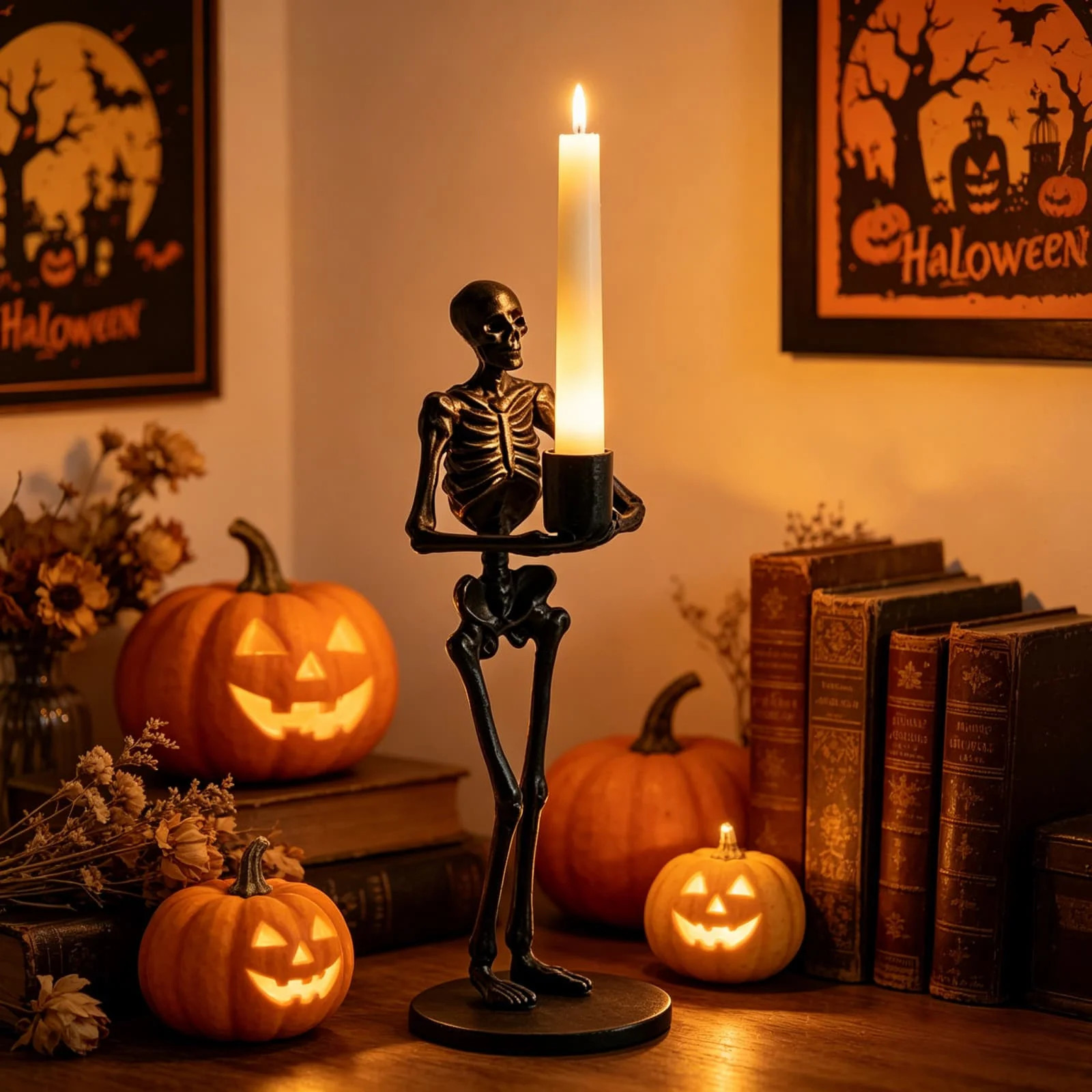 Halloween Skull Candle Resin Skeleton Head Taper Candle Stand Gothic Tabletop Decor For Spooky Party Creepy Candelabra For Drip Candles | Wayfair North America