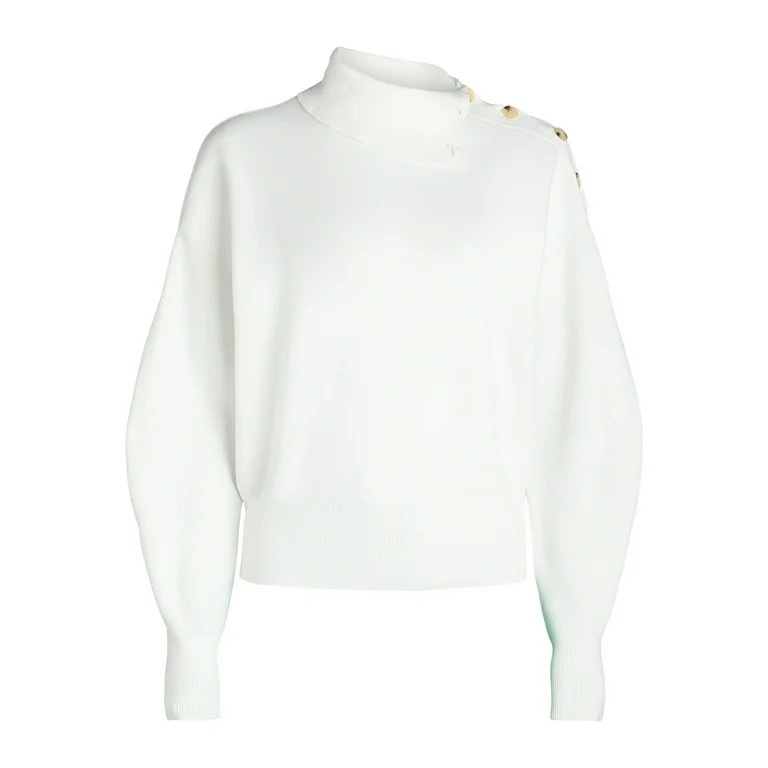 Free Assembly Women's Button Split Neck Sweater with Long-Sleeves, Midweight, Sizes XS-XXL - Walm... | Walmart (US)