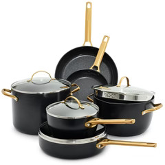 Reserve Ceramic Nonstick 10-Piece Cookware Set | Black with Gold-Tone Handles | GreenPan