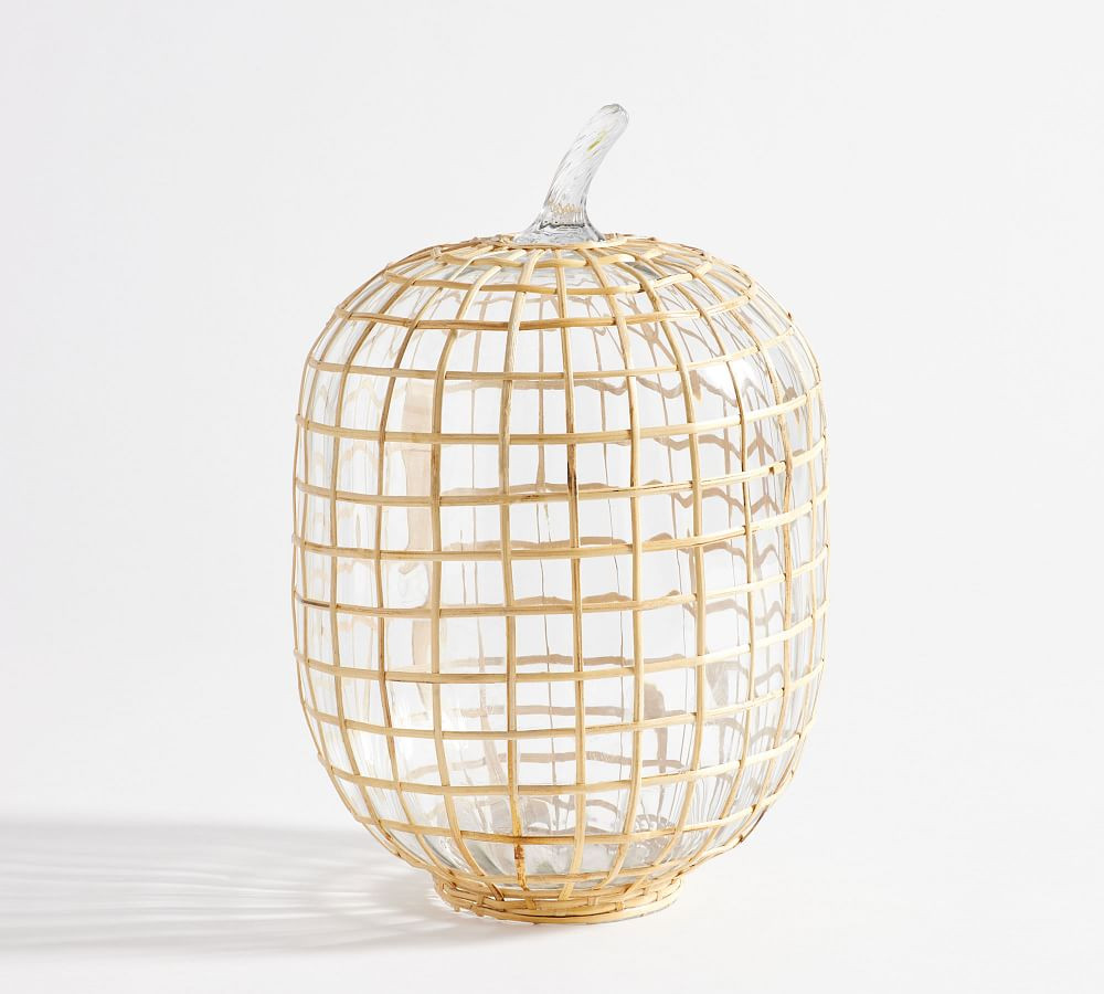 Palm Rattan Recycled Glass Pumpkins | Pottery Barn (US)