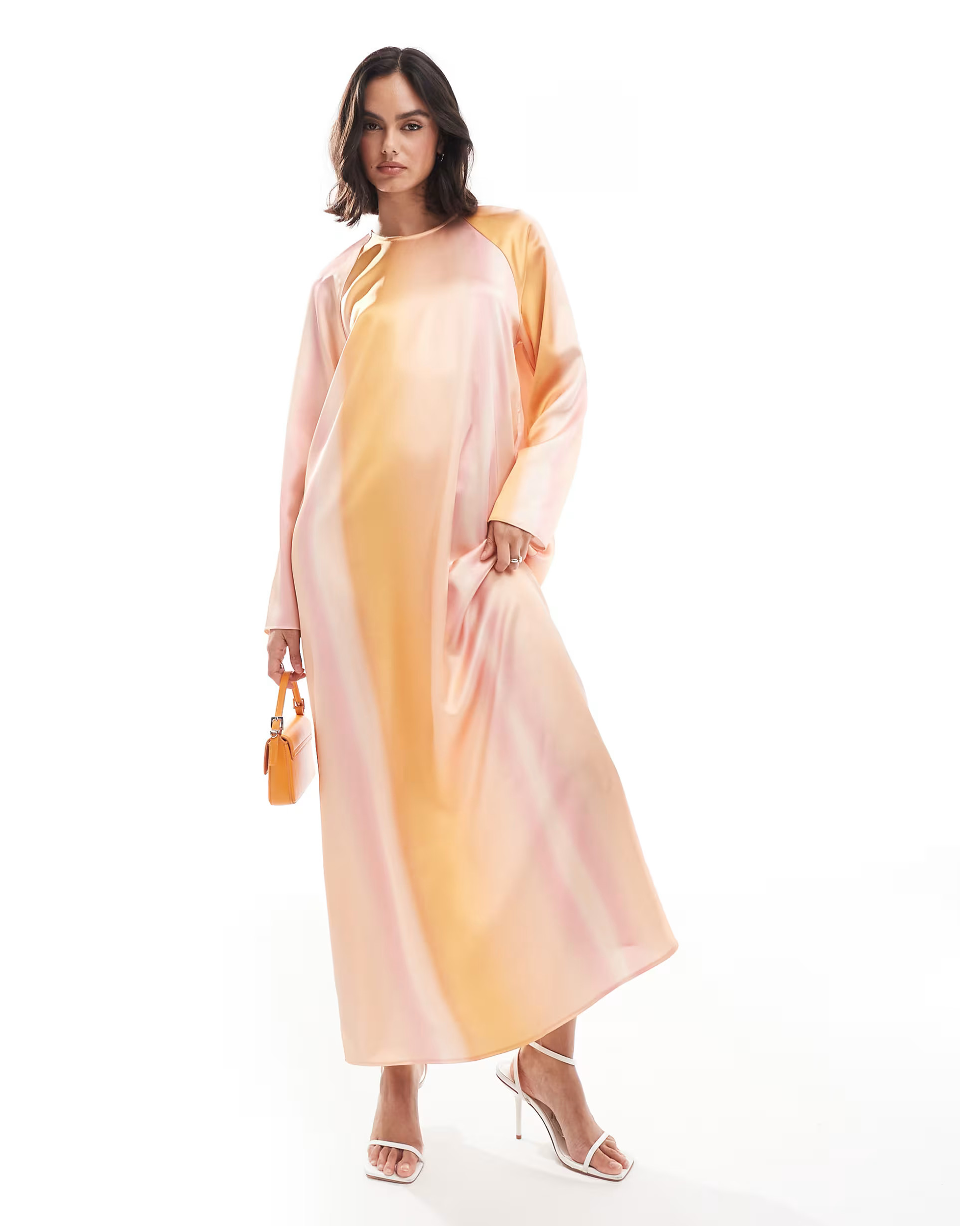 ASOS DESIGN satin crew neck oversized maxi dress in blurred stripe print | ASOS | ASOS (Global)