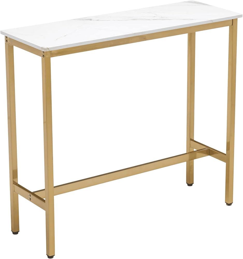 Aklaus 40" Bar Table,Rectangular Industrial Bar Height Table with Sturdy Gold Metal Frame White F... | Amazon (US)