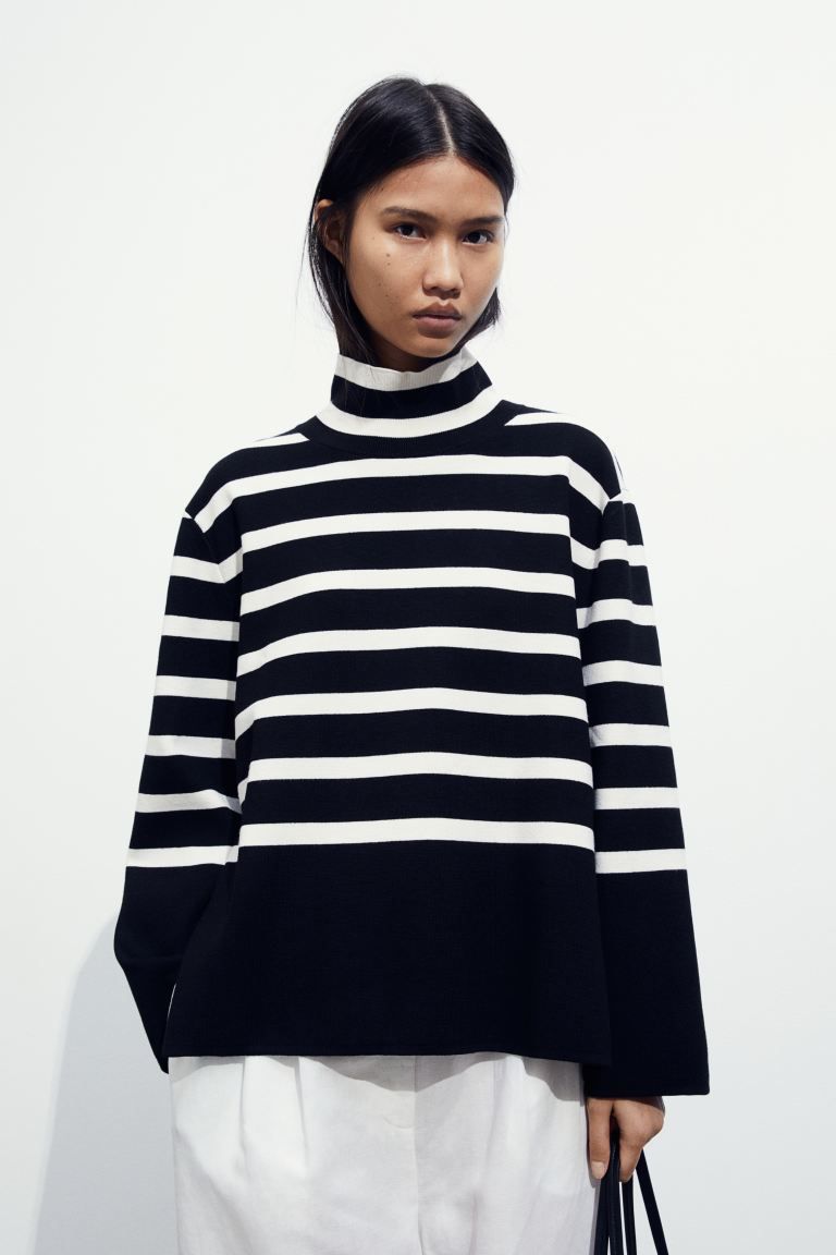 Mock Turtleneck Sweater - Black/striped - Ladies | H&M US | H&M (US + CA)