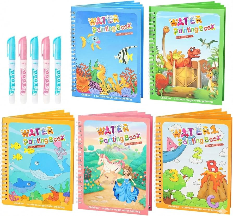 5 Pack Reusable Water Coloring Book for Toddlers, Water Doodle Book Toys, Paint with Water Books,... | Amazon (US)