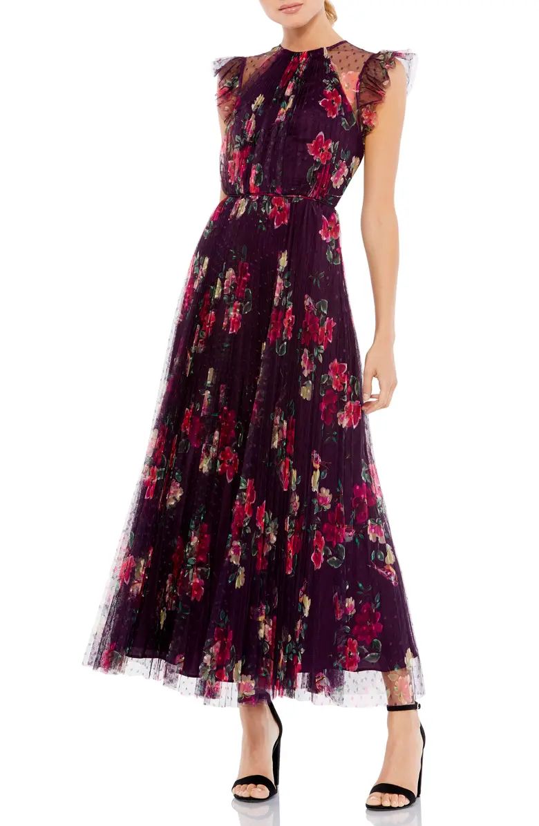 Floral Ruffle Fit & Flare Tulle Evening Dress | Nordstrom