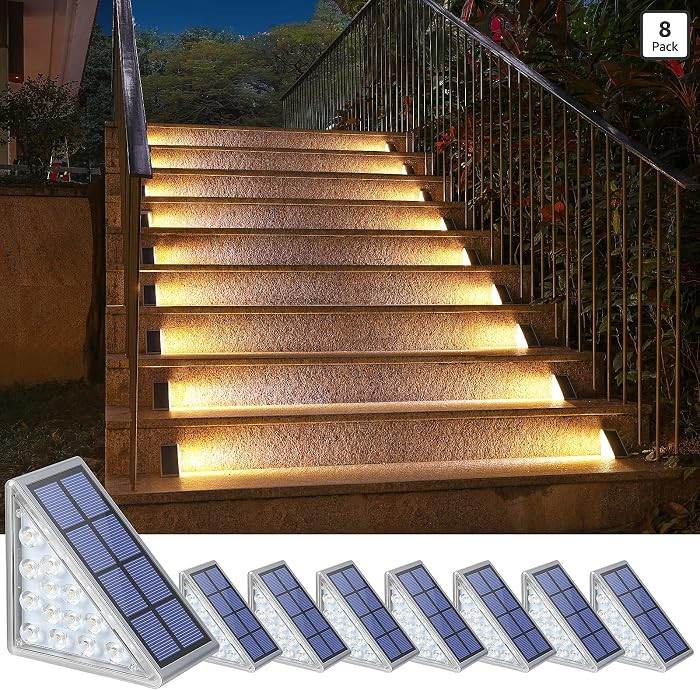 Outdoor Step Lights,8 Pack Warm White Solar Step Lights Waterproof IP67 Auto On Off,Solar Lights for Steps,Stair,Patio,Yard,Porch,Front Door,Sidewalk,Deck Decor | Amazon (US)