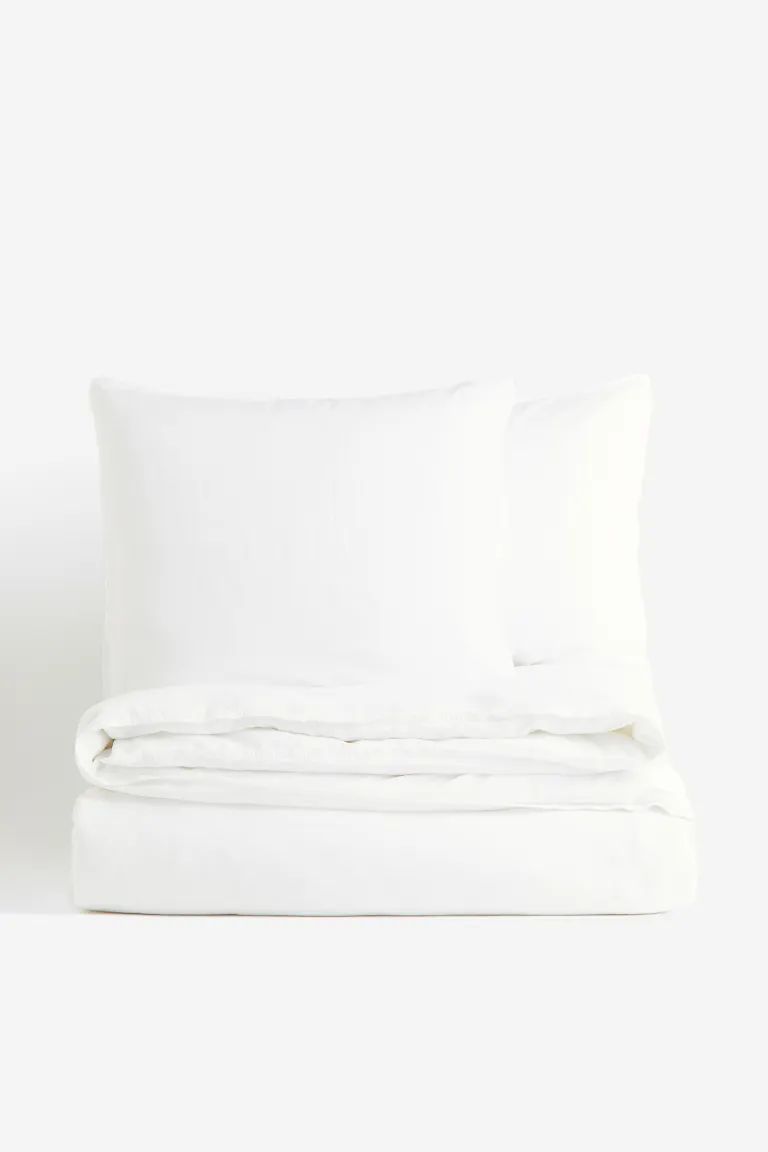 Linen-blend King/Queen Duvet Cover Set - Cream - Home All | H&M US | H&M (US + CA)