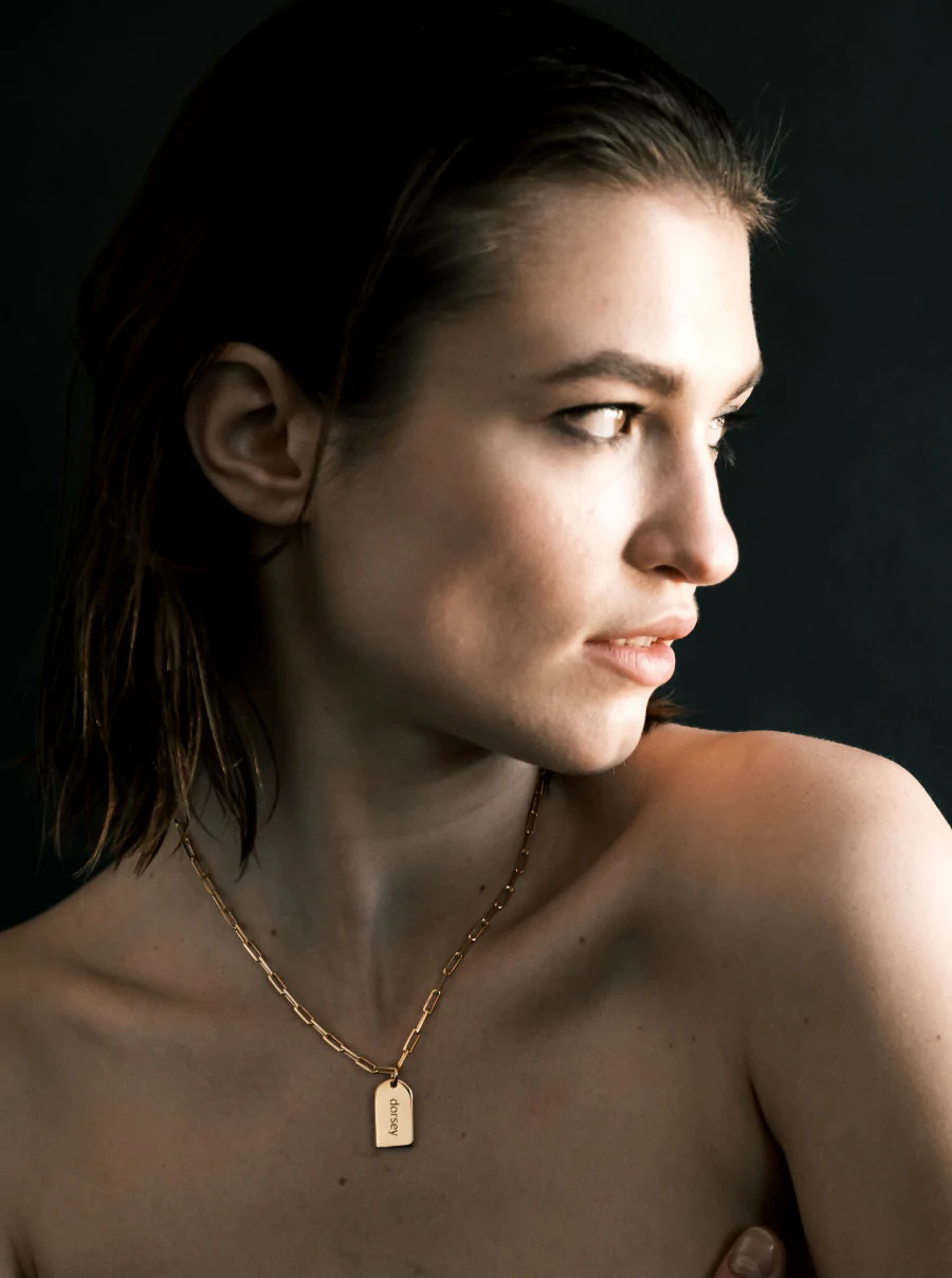 SMALL DOG TAG ID NECKLACE, GOLD | Dorsey