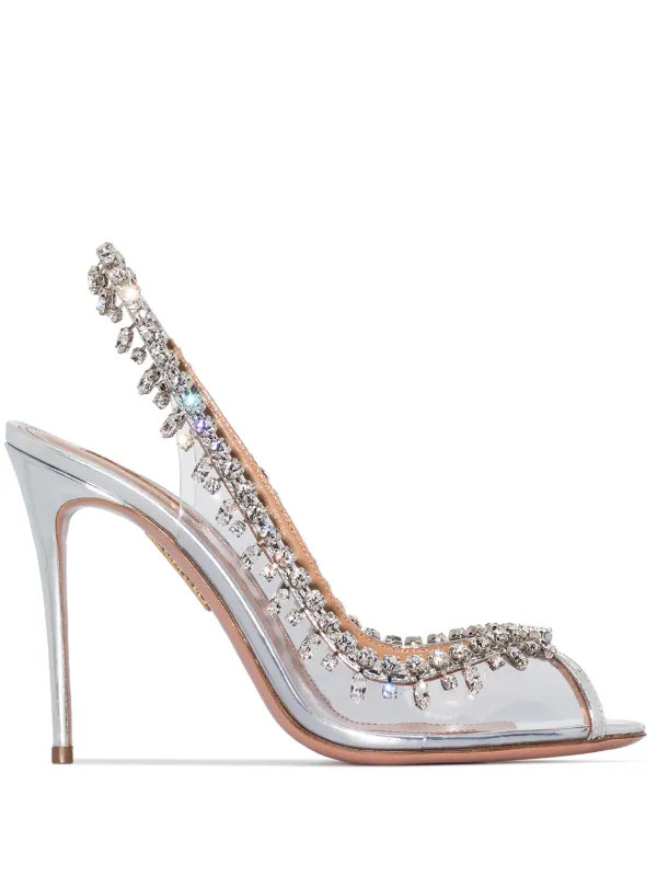 AquazzuraTemptation 105mm crystal-embellished slingback sandals | Farfetch Global