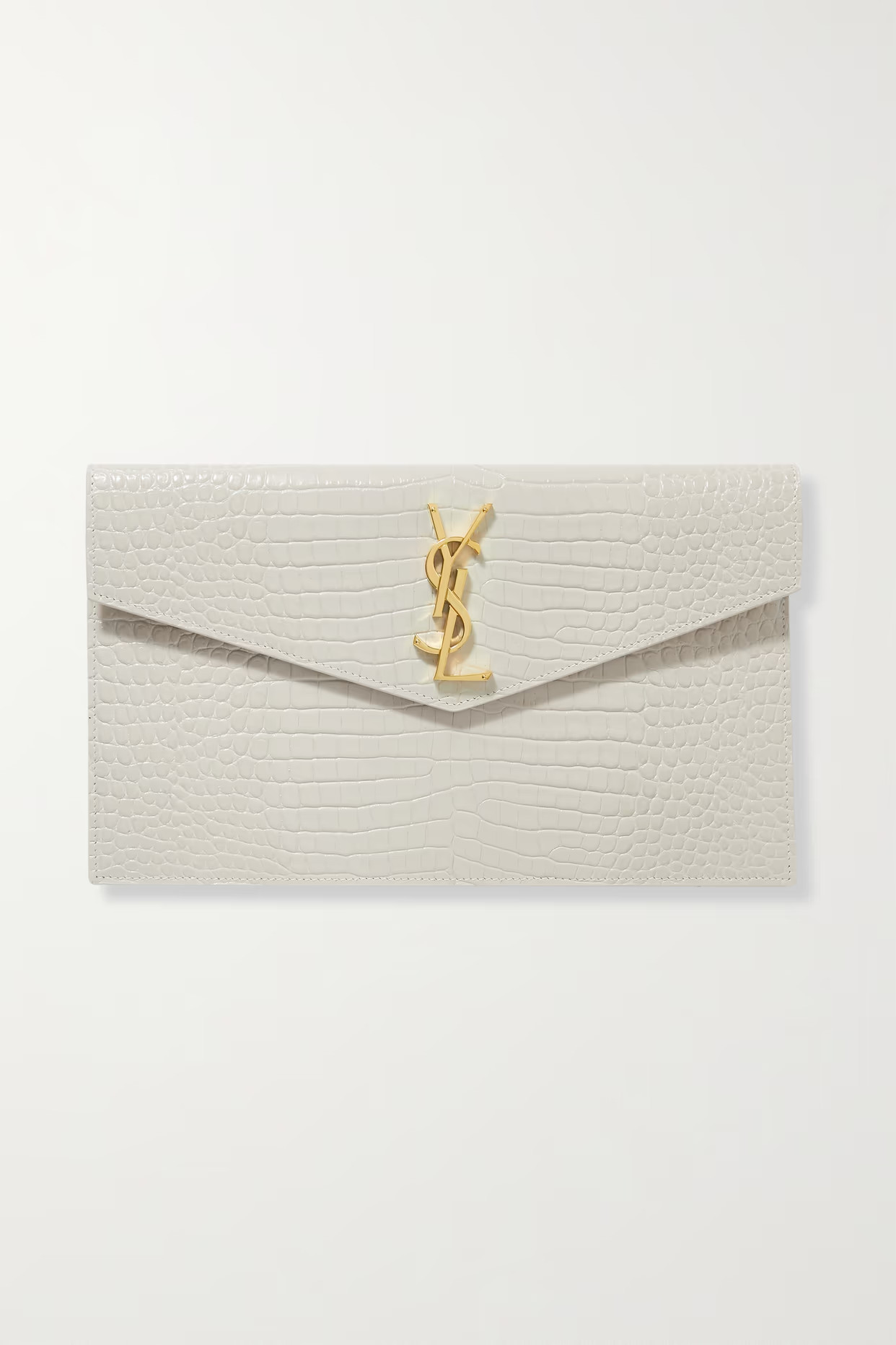 SAINT LAURENT - Uptown Croc-effect Leather Pouch - Off-white | NET-A-PORTER (US)
