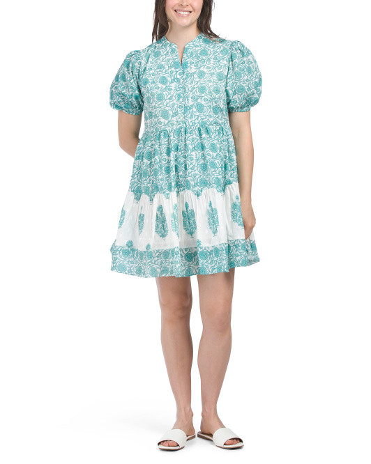 Short Sleeve Floral Block Print Mini Dress | TJ Maxx