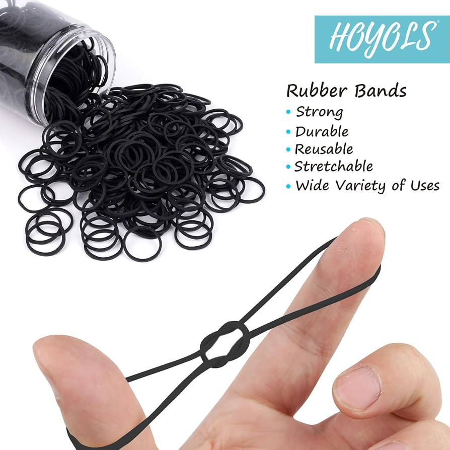 HOYOLS 3/4\u201d Inches Black Hair Rubber Bands for Hair Ties Small Mini Elastics Bands Large Bra... | Amazon (US)