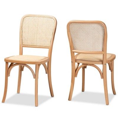 2pc Neah Woven Rattan and Wood Cane Dining Chair Set Brown - Baxton Studio | Target