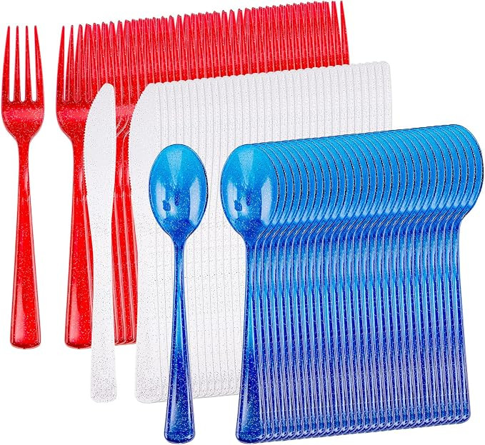 120Pcs 4th of July Plastic Silverware, Heavy Duty Patriotic Plastic Cutlery Set for 40 Guests - R... | Amazon (US)