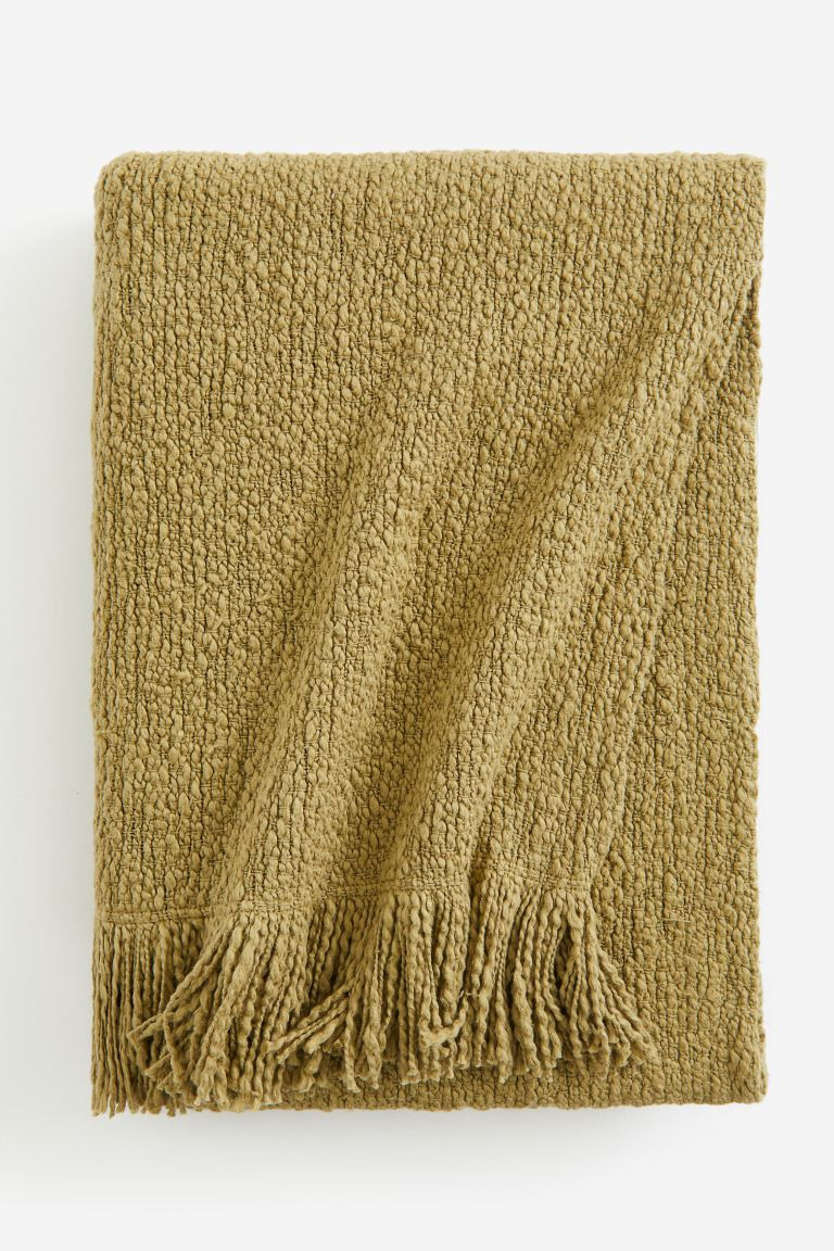 Textured Cotton Throw - Olive green - Home All | H&M US | H&M (US + CA)