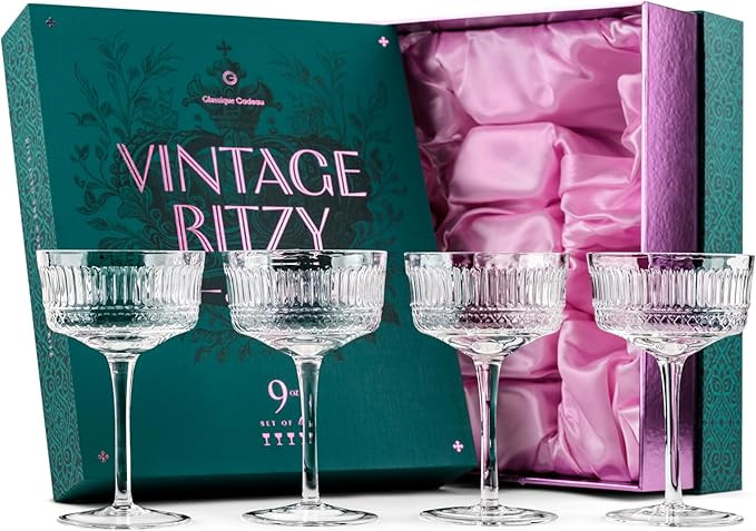 GLASSIQUE CADEAU Vintage Ritzy Cocktail and Champagne Coupe Glasses | Set of 4 | 7 oz Crystal Lon... | Amazon (US)