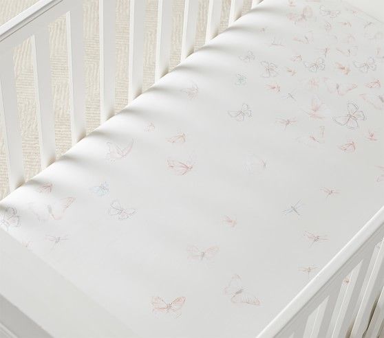 Monique Lhuillier Ethereal Butterfly Sateen Crib Fitted Sheet | Pottery Barn Kids