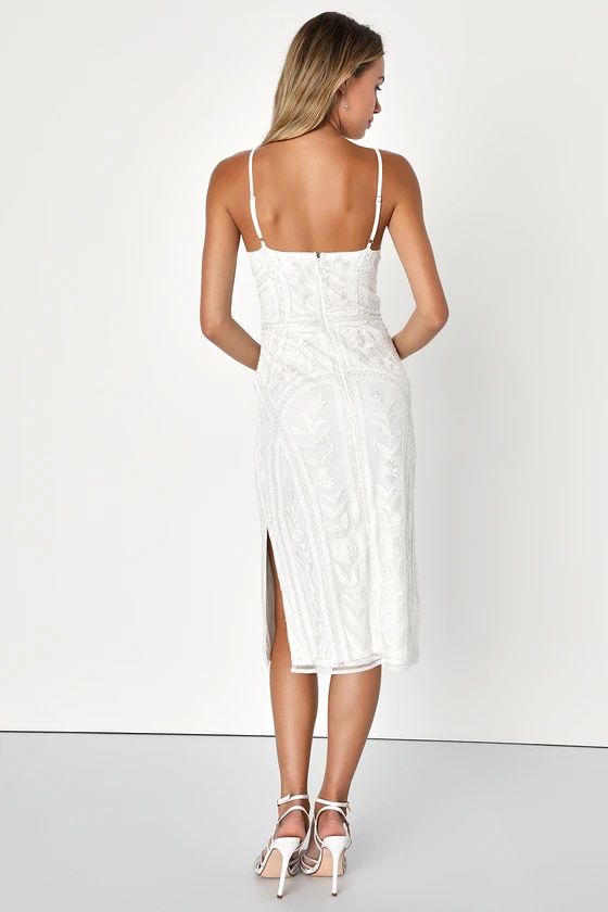 Alluring Interest White Sequin Embroidered Sleeveless Midi Dress | Lulus