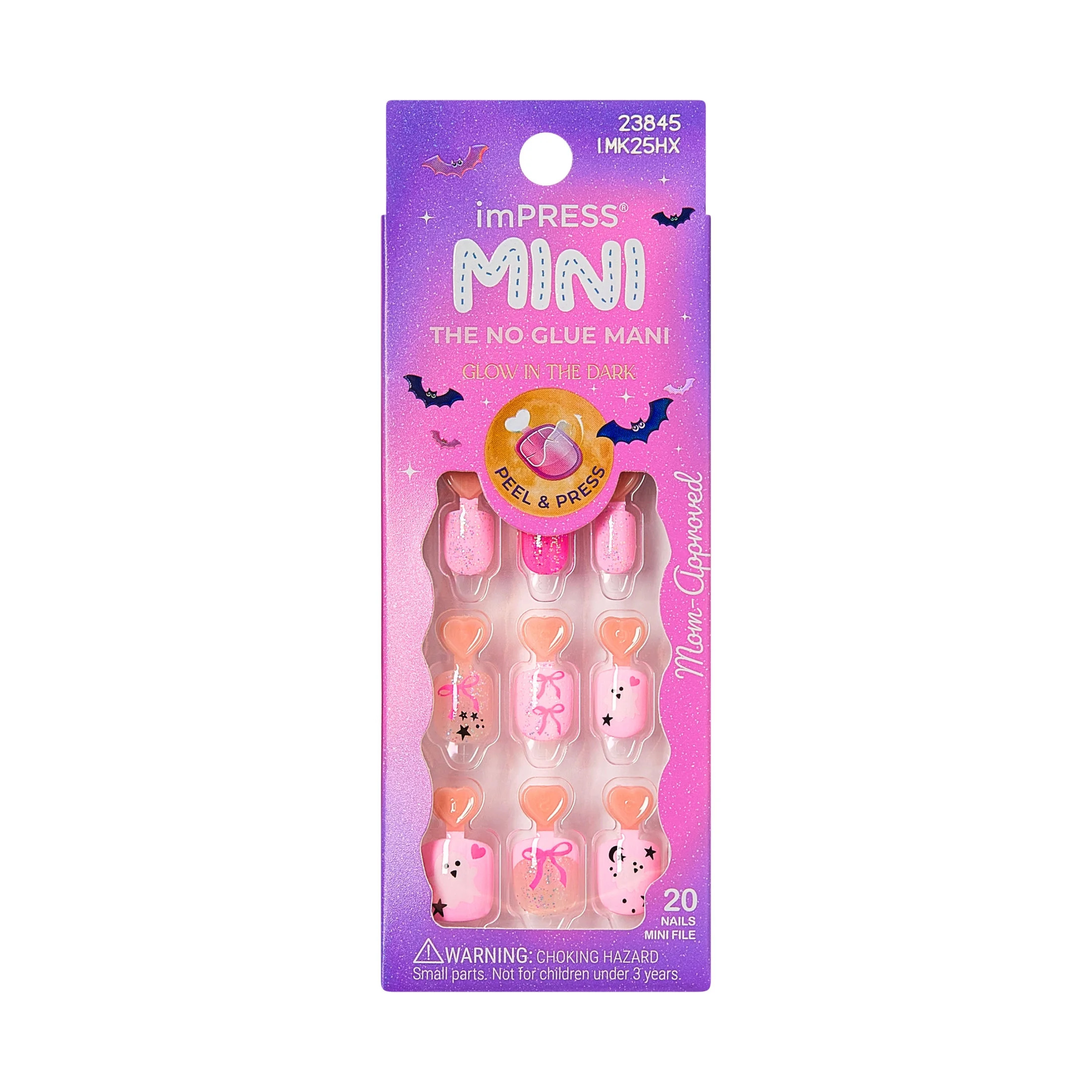 Kiss Impress Mini Press On Nails Short for Kids, “Sweet Spooks”, Pink, Squoval, 20 Count | Walmart (US)