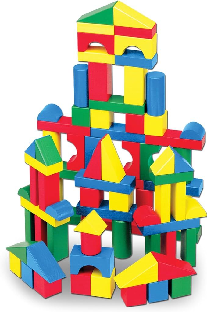 Melissa & Doug Wooden Building Set - 100 Blocks in 4 Colors and 9 Shapes | Amazon (US)
