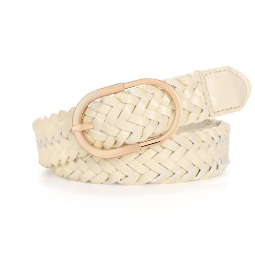 JASGOOD Women's Skinny Leather Braided Belt, Hand-Woven Thin Belt with Gold Buckle for Women for Jeans Pants Dresses | Amazon (US)