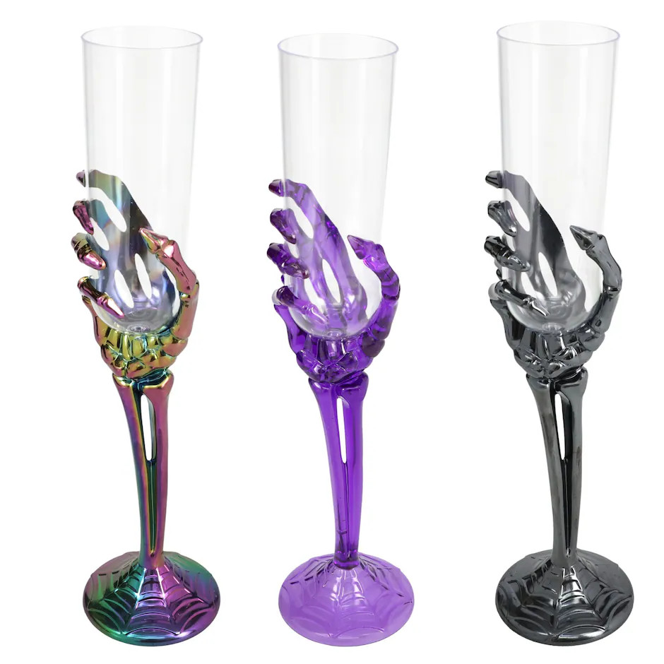 Halloween-themed Iridescent Skeleton Hand Plastic Champagne Flute, Assorted Styles. | DollarTree